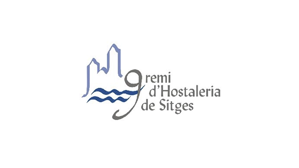 Logotip del Gremi d'Hostaleria de Sitges amb icones d'edificis i ones.